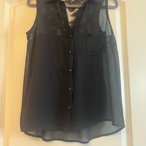 Monteau Black Sheer Sleeveless Button-Front Blouse